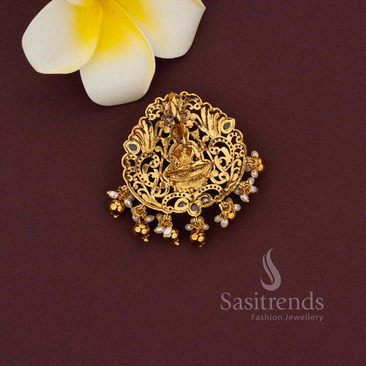 South Indian temple pendant featuring floral Lakshmi design and classic finish