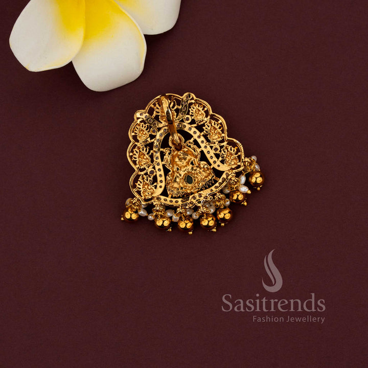 Temple jewellery pendant featuring Gaja Lakshmi motif and intricate detailing - Sasitrends