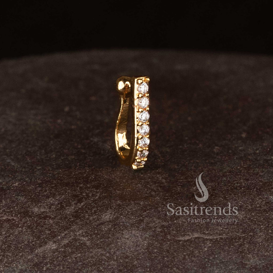 Sasitrends elegant micro gold plated AD stone nosepin with vertical front design and secure pressing clip for occasions 