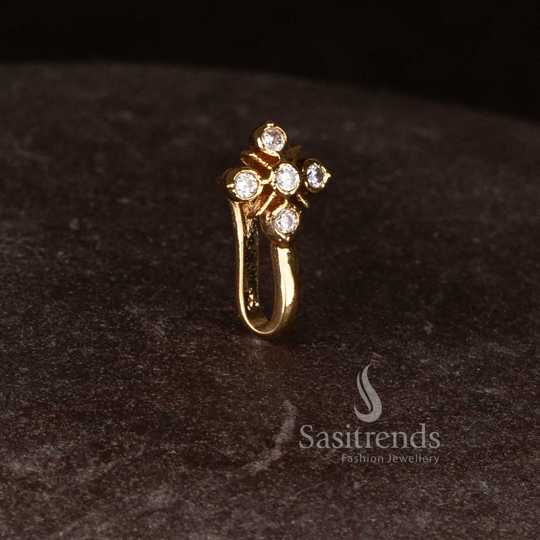 Sasitrends elegant micro gold plated AD stone nosepin with raised star cluster design and comfortable pressing wear for occasions 
