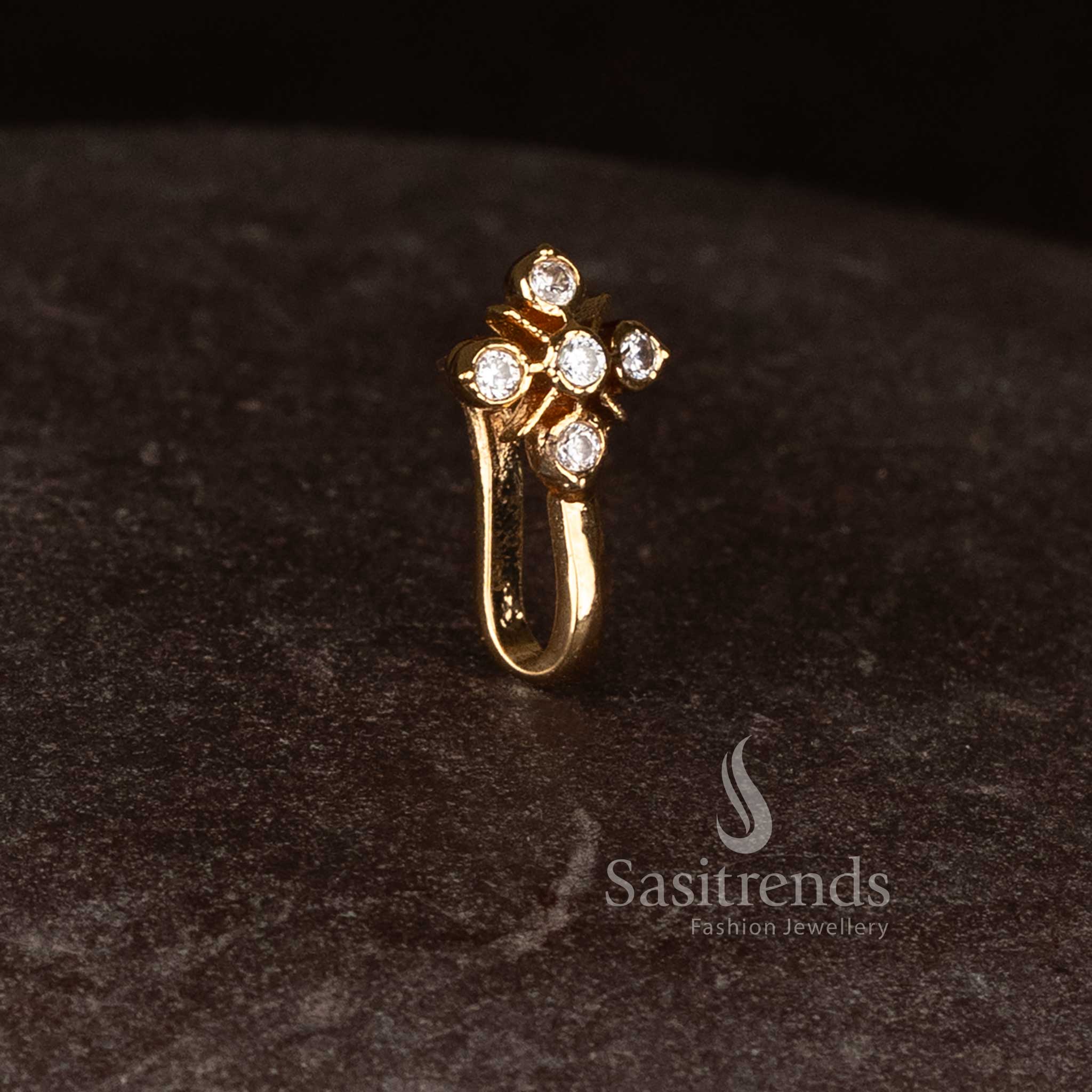 Sasitrends elegant micro gold plated AD stone nosepin with raised star cluster design and comfortable pressing wear for occasions 
