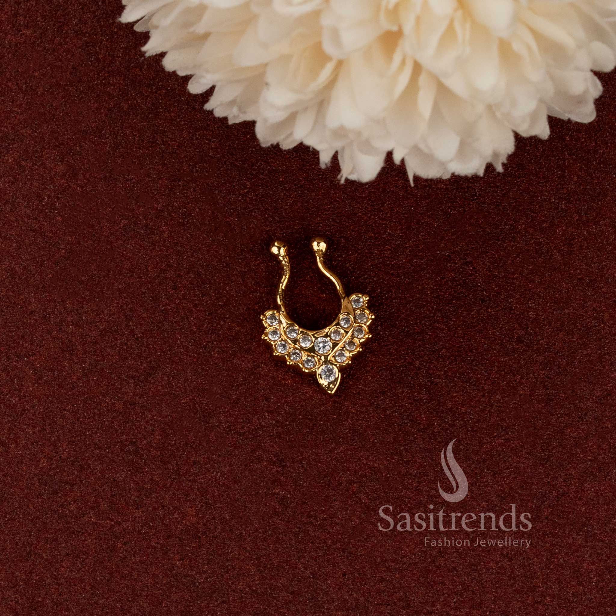 Traditional designer diamond crescent nosepin for festive and ethnic wear - Sasitrends