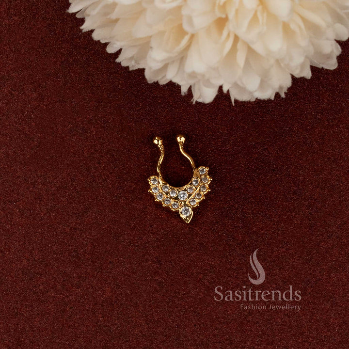 Traditional designer diamond crescent nosepin for festive and ethnic wear - Sasitrends