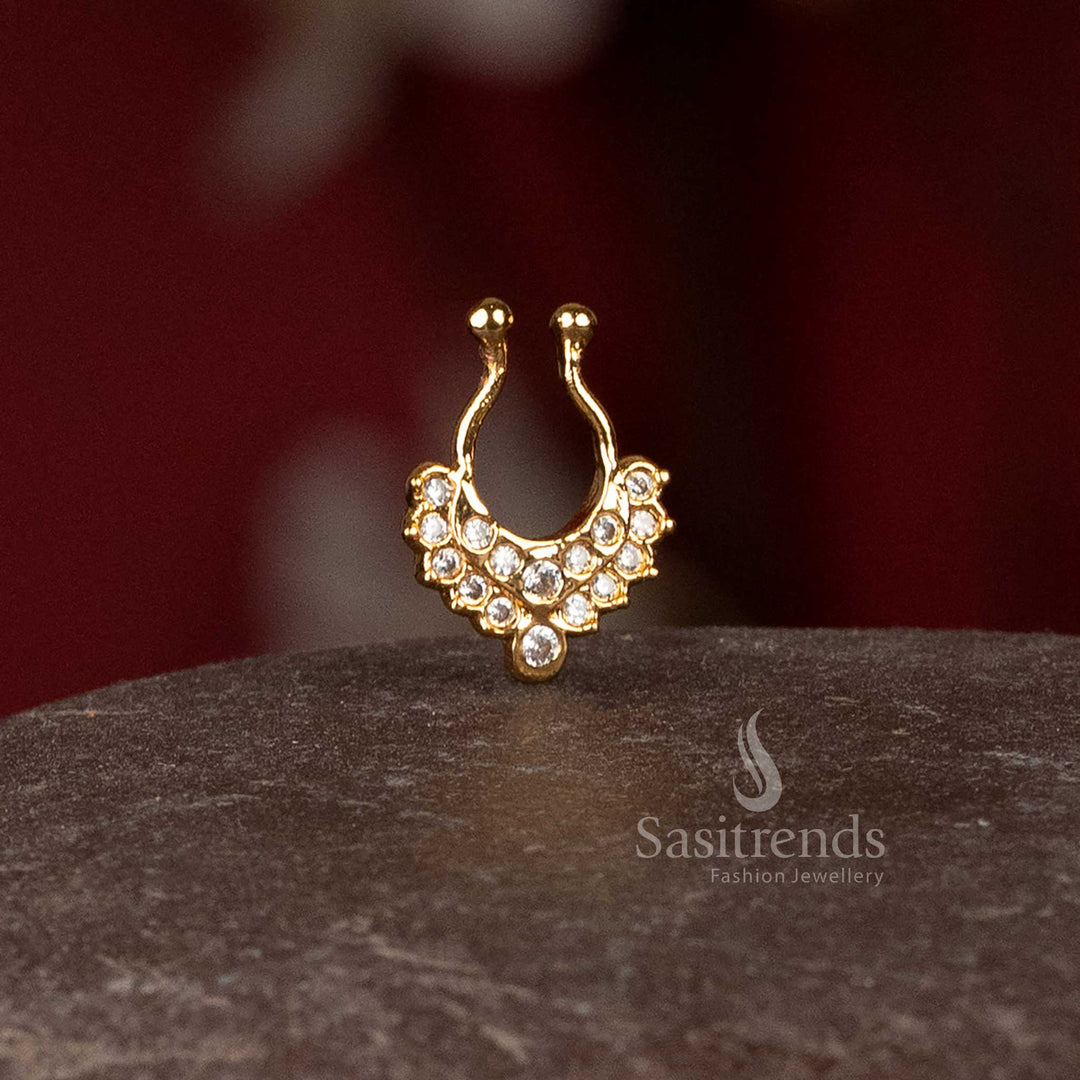 Traditional designer diamond crescent nosepin for festive and ethnic wear - Sasitrends