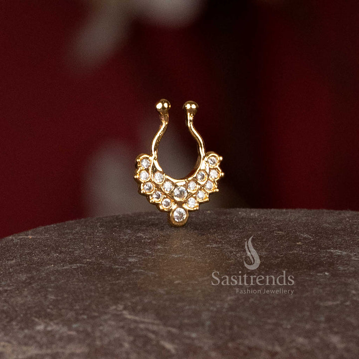 Traditional designer diamond crescent nosepin for festive and ethnic wear - Sasitrends