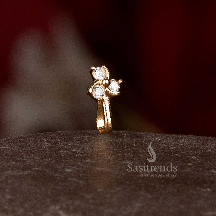 Impon Micro Gold Plated Diamond Stone Triple Cluster Non Piercing Pressing Nosepin Look like Real Gold - Sasitrends