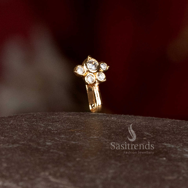 Traditional Impon Micro Gold Plated Diamond Stone Cluster Designer Non Piercing Pressing Nosepin - Sasitrends