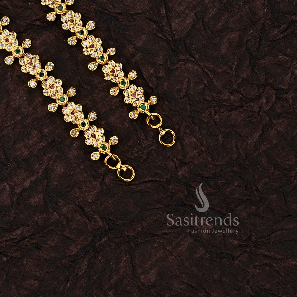 traditional temple matte gold plated matil with ruby AD stones - Sasitrends
