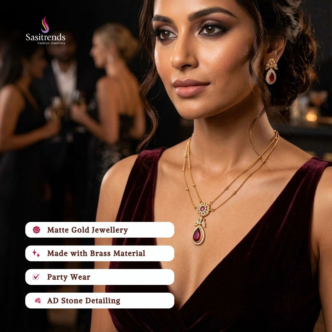 Guaranteed matte gold plated AD stone necklace set model image - Sasitrends 