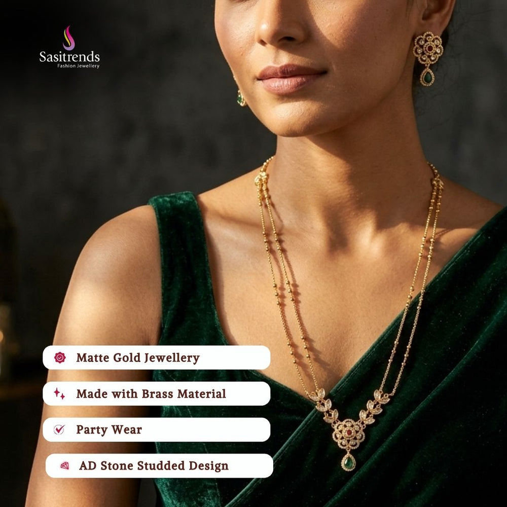 Guaranteed matte gold plated AD stone necklace set model image - Sasitrends 
