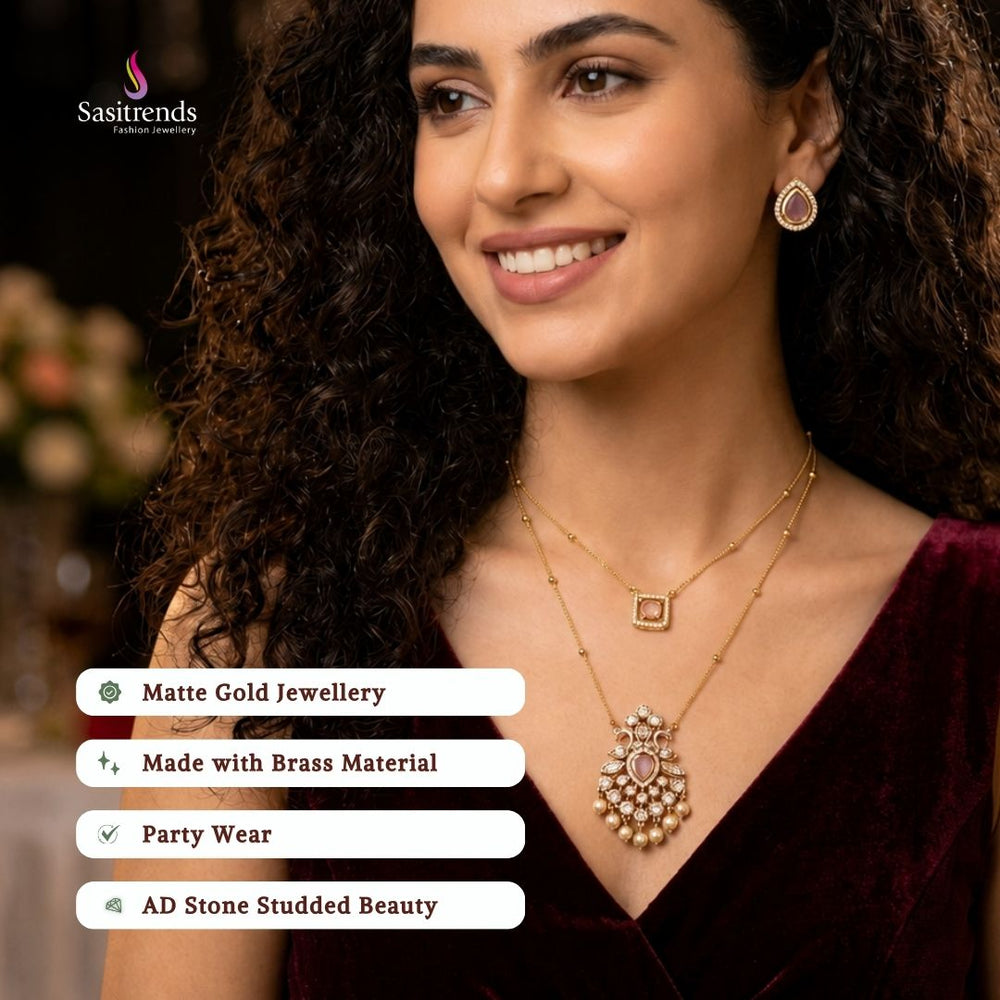 Party wear matte gold plated necklace set model image - Sasitrends