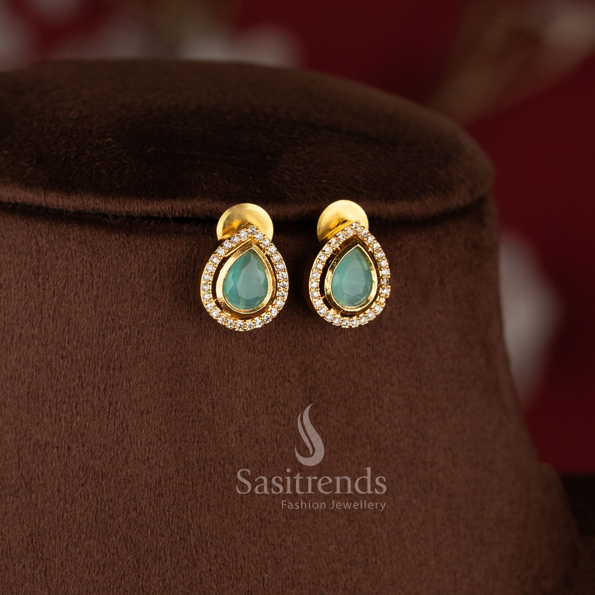 Peacock Pearl Dual Layer Necklace Jewellery Set featuring sparkling AD stones and matte gold finish for festive and bridal wear - Sasitrends