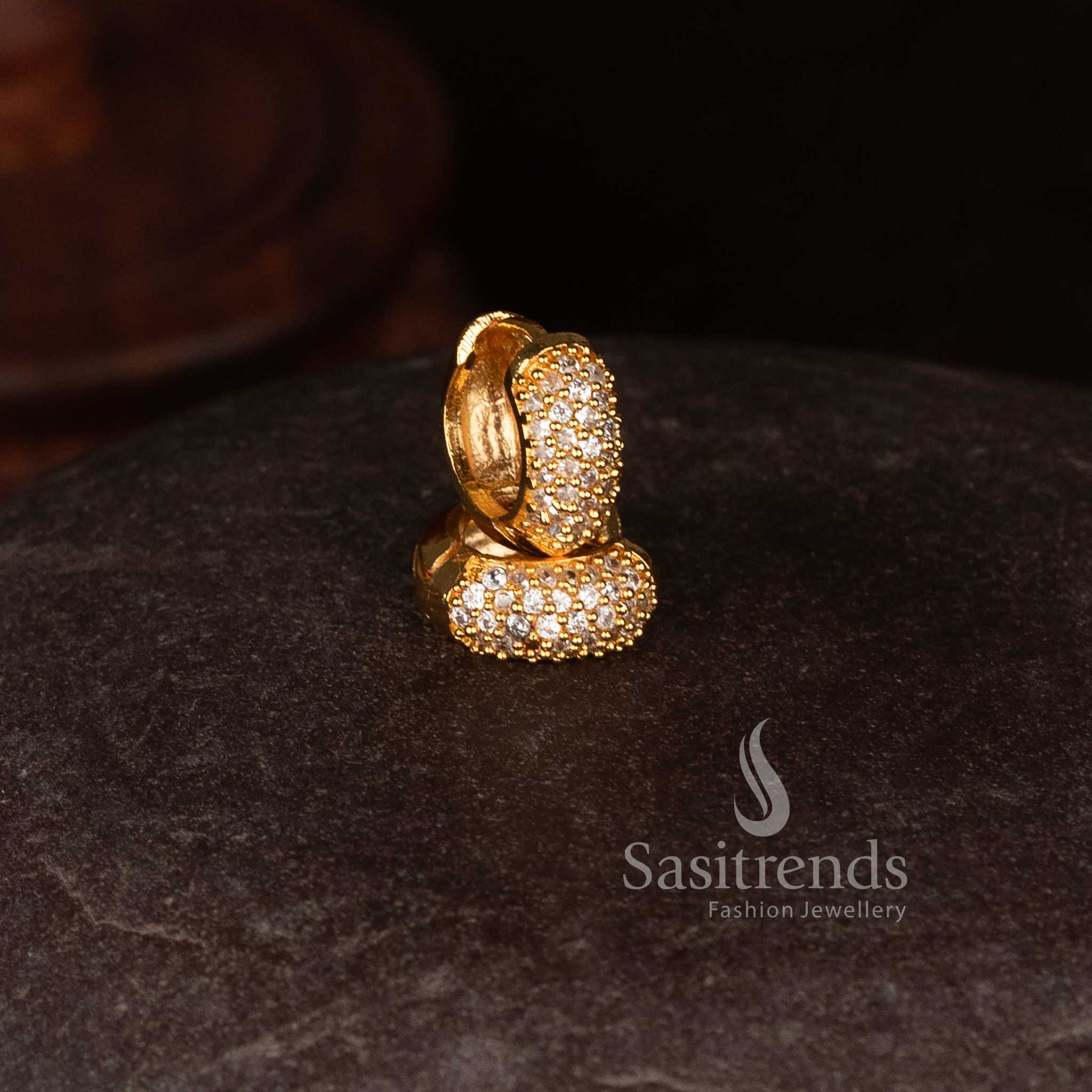 Sasitrends micro gold plated American diamond stud earrings with compact elegant design for daily wear 