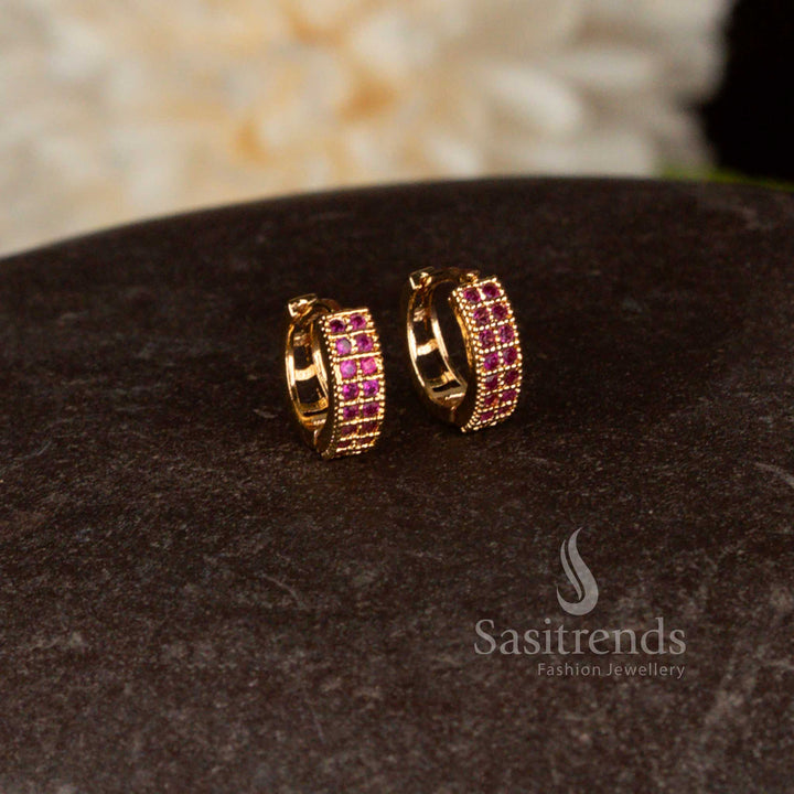 Sasitrends micro gold plated American diamond stud earrings with compact elegant design for daily wear 