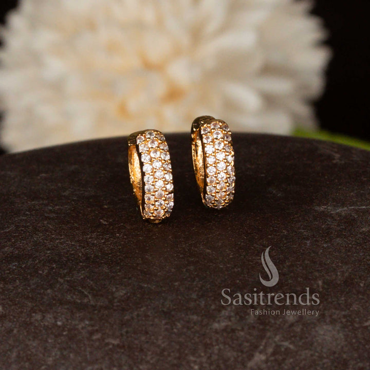 Sasitrends micro gold plated American diamond stud earrings with compact elegant design for daily wear 