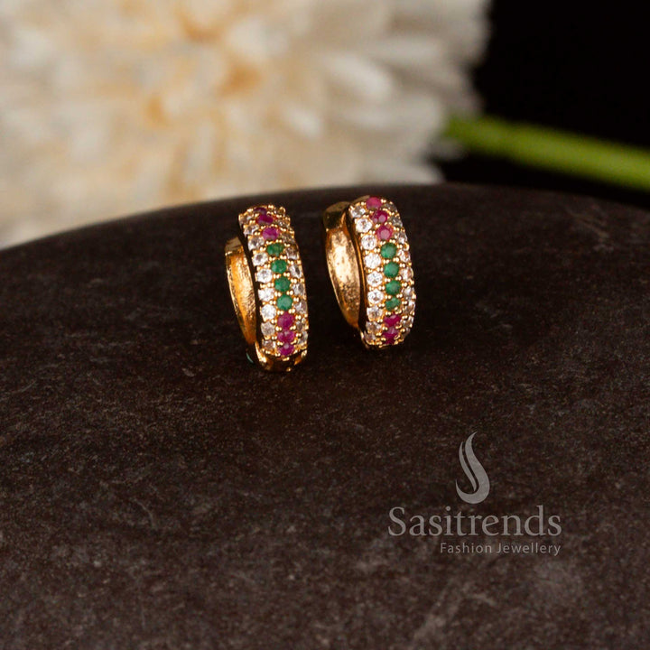 Sasitrends micro gold plated American diamond stud earrings with compact elegant design for daily wear 