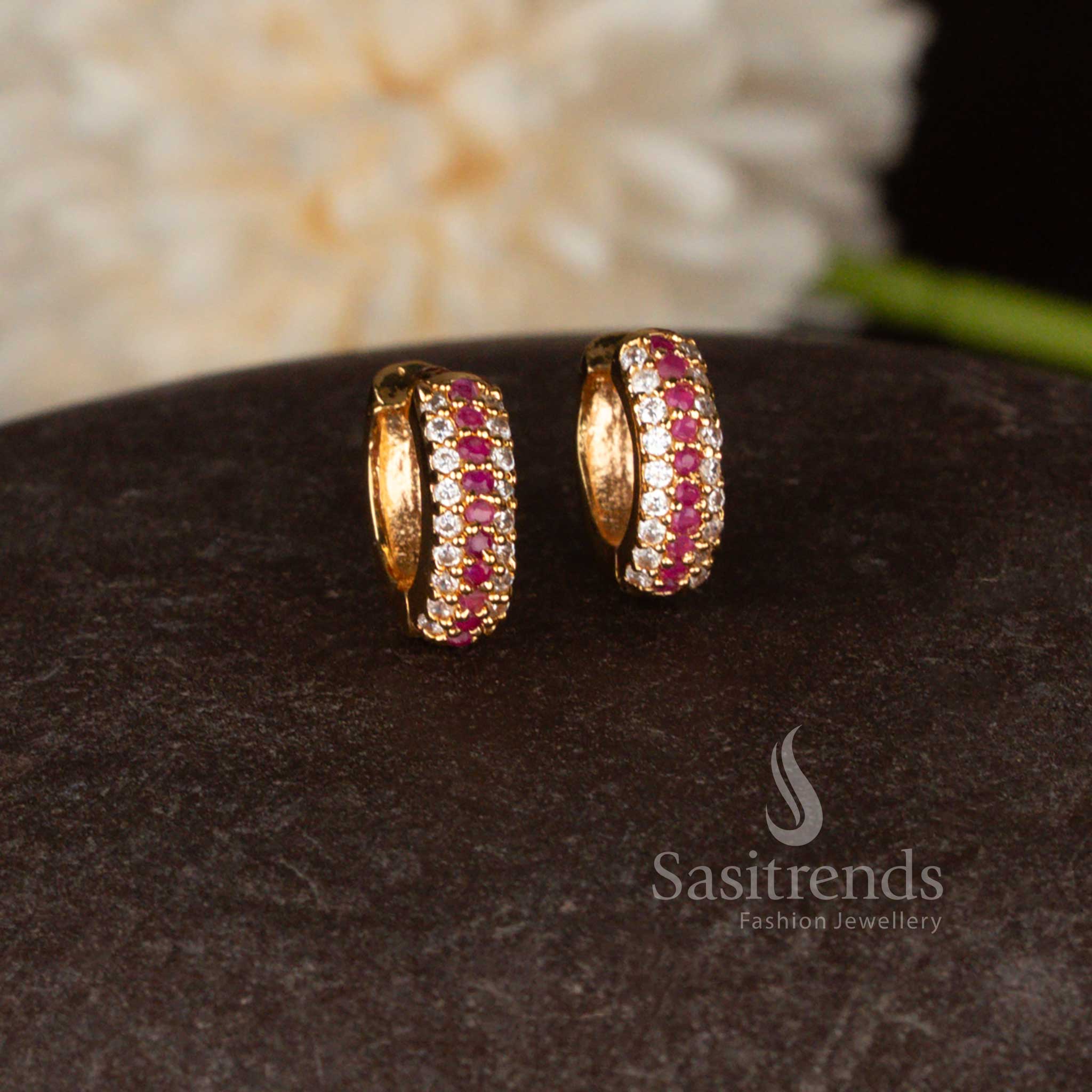 Sasitrends micro gold plated American diamond stud earrings with compact elegant design for daily wear 