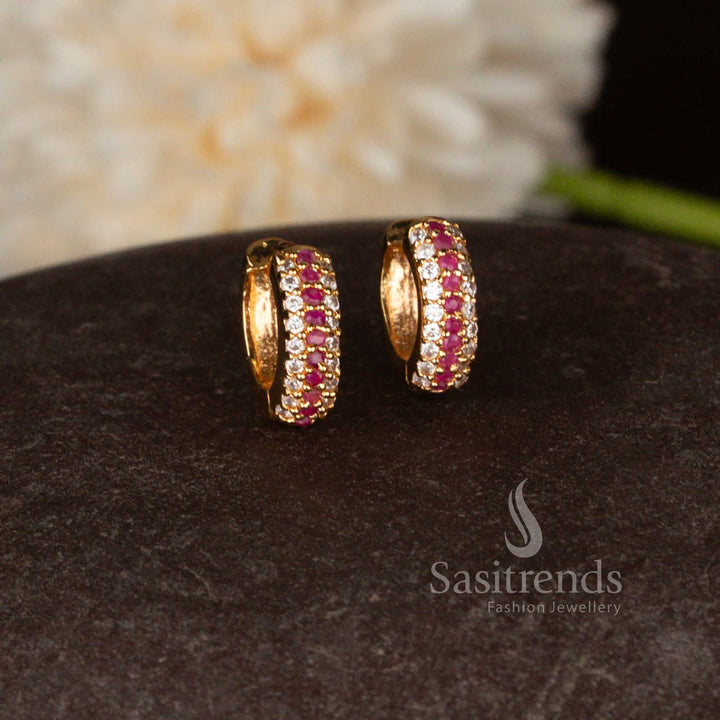 Sasitrends micro gold plated American diamond stud earrings with compact elegant design for daily wear 