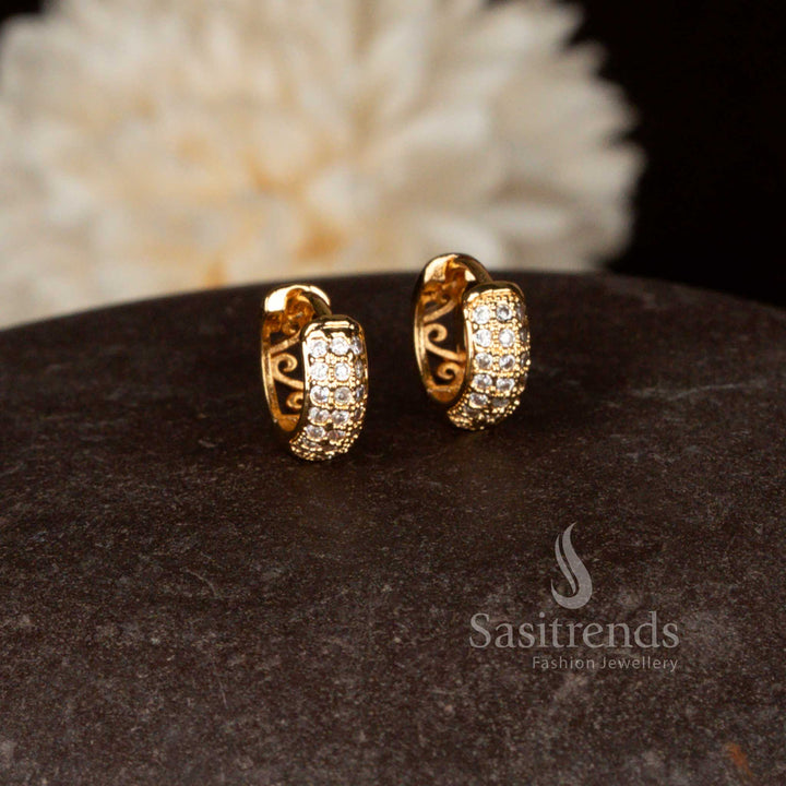 Sasitrends micro gold plated American diamond stud earrings with compact elegant design for daily wear 