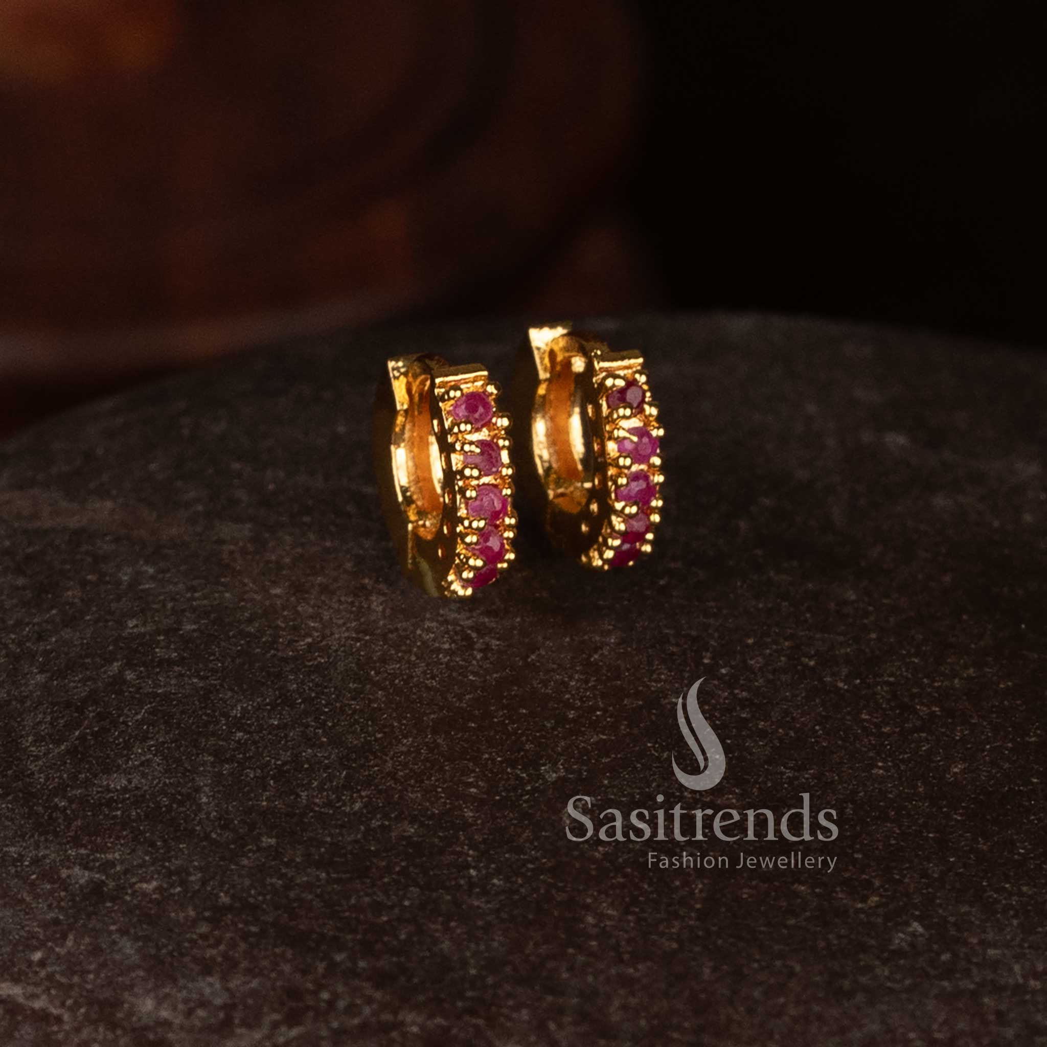 Sasitrends minimal stud earrings collection with American diamond stones and refined finish 
