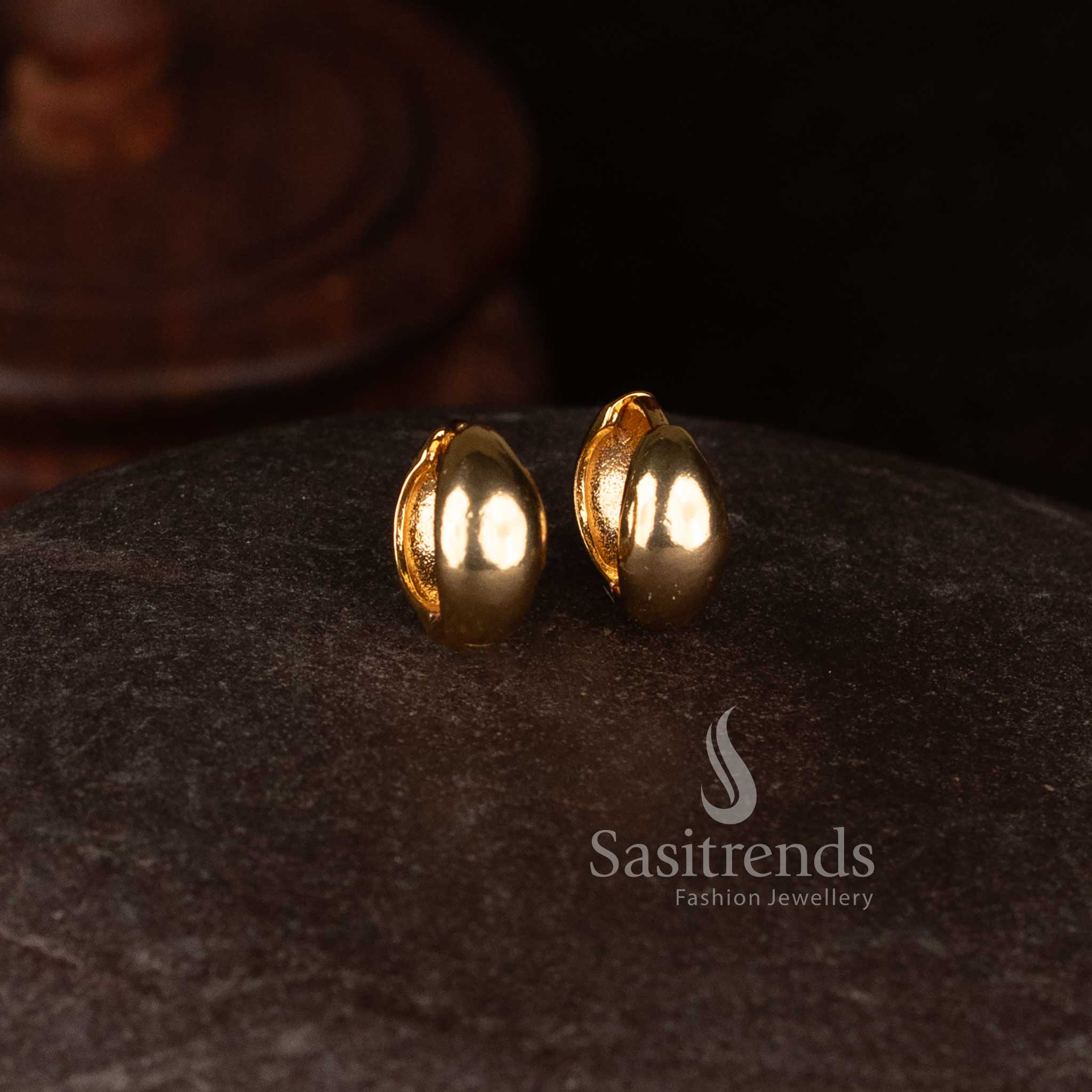 Sasitrends contemporary minimal stud earrings with high shine micro gold plated oval dome design 
