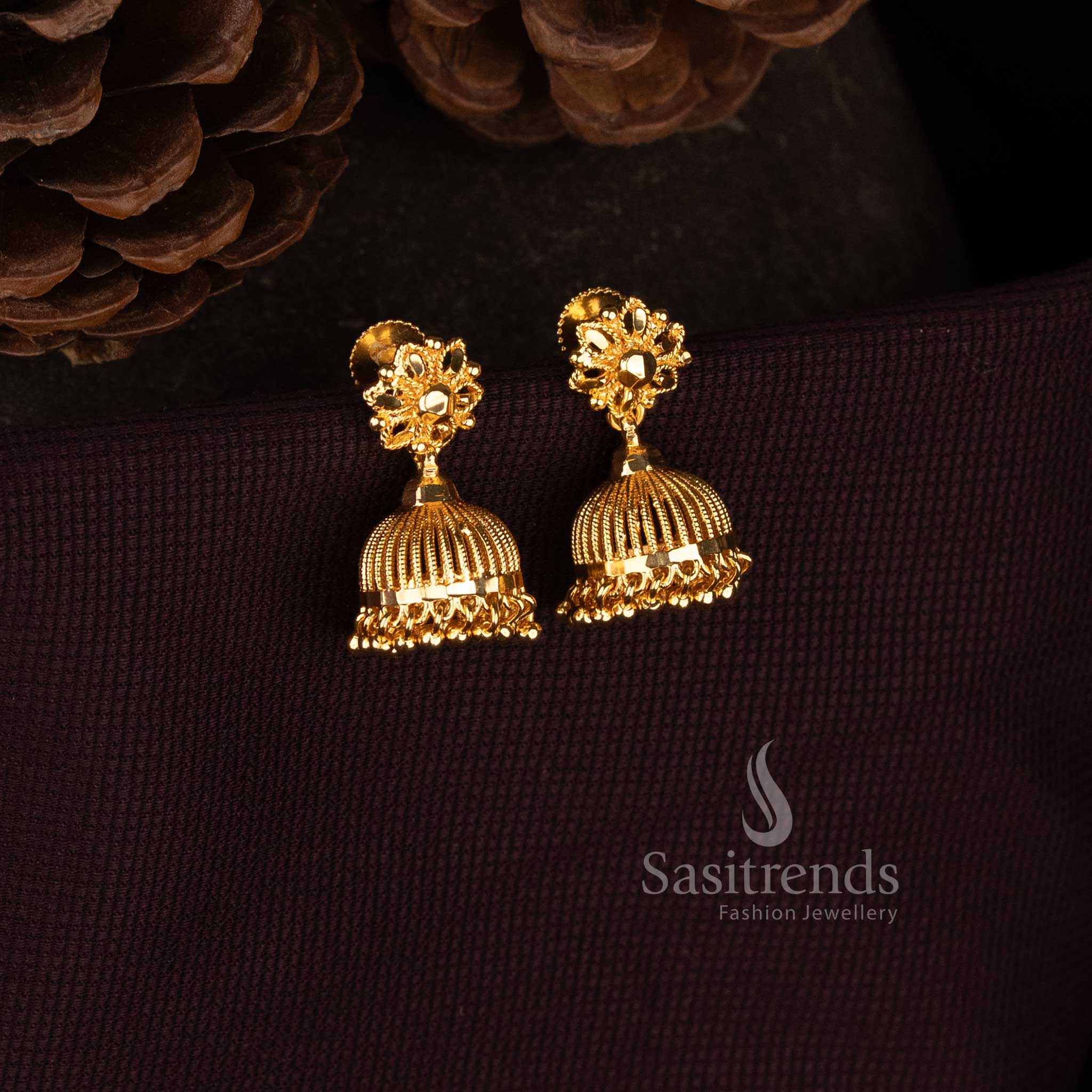 Sasitrends temple style jhumka earrings collection with detailed patterns and classic structure