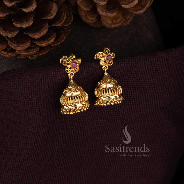 Sasitrends temple style jhumka earrings collection with detailed patterns and classic structure