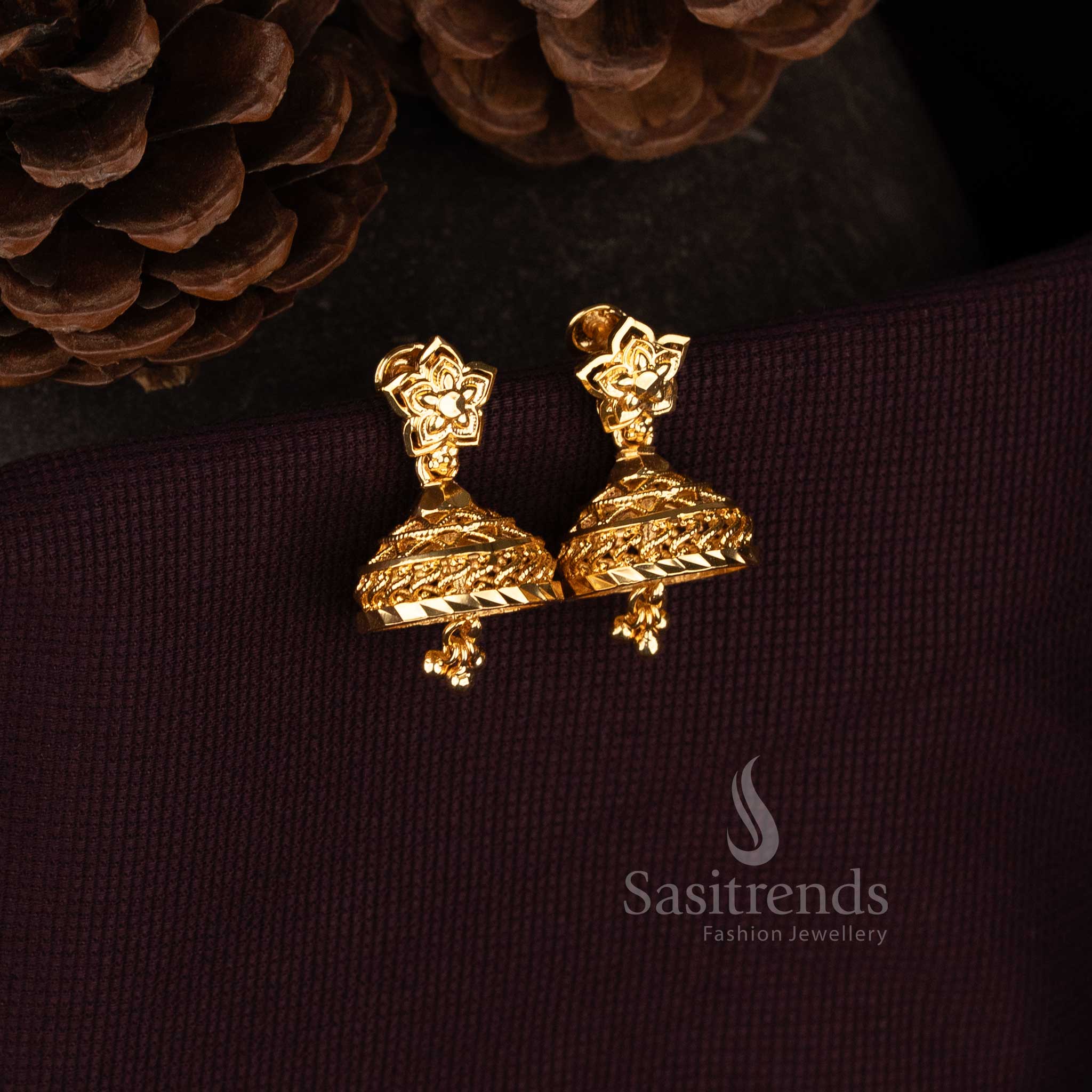 Sasitrends temple style jhumka earrings collection with detailed patterns and classic structure 