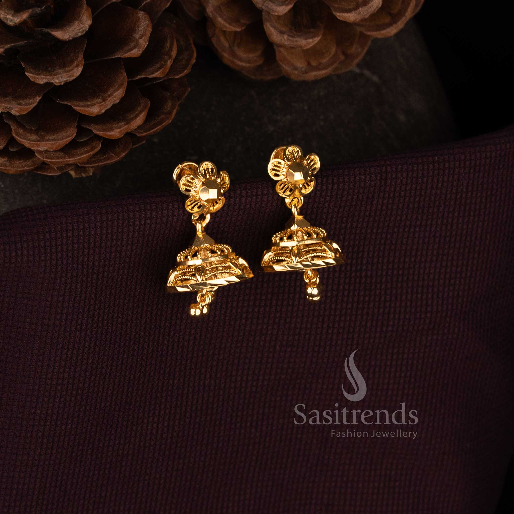 Sasitrends temple style jhumka earrings collection with detailed patterns and classic structure 