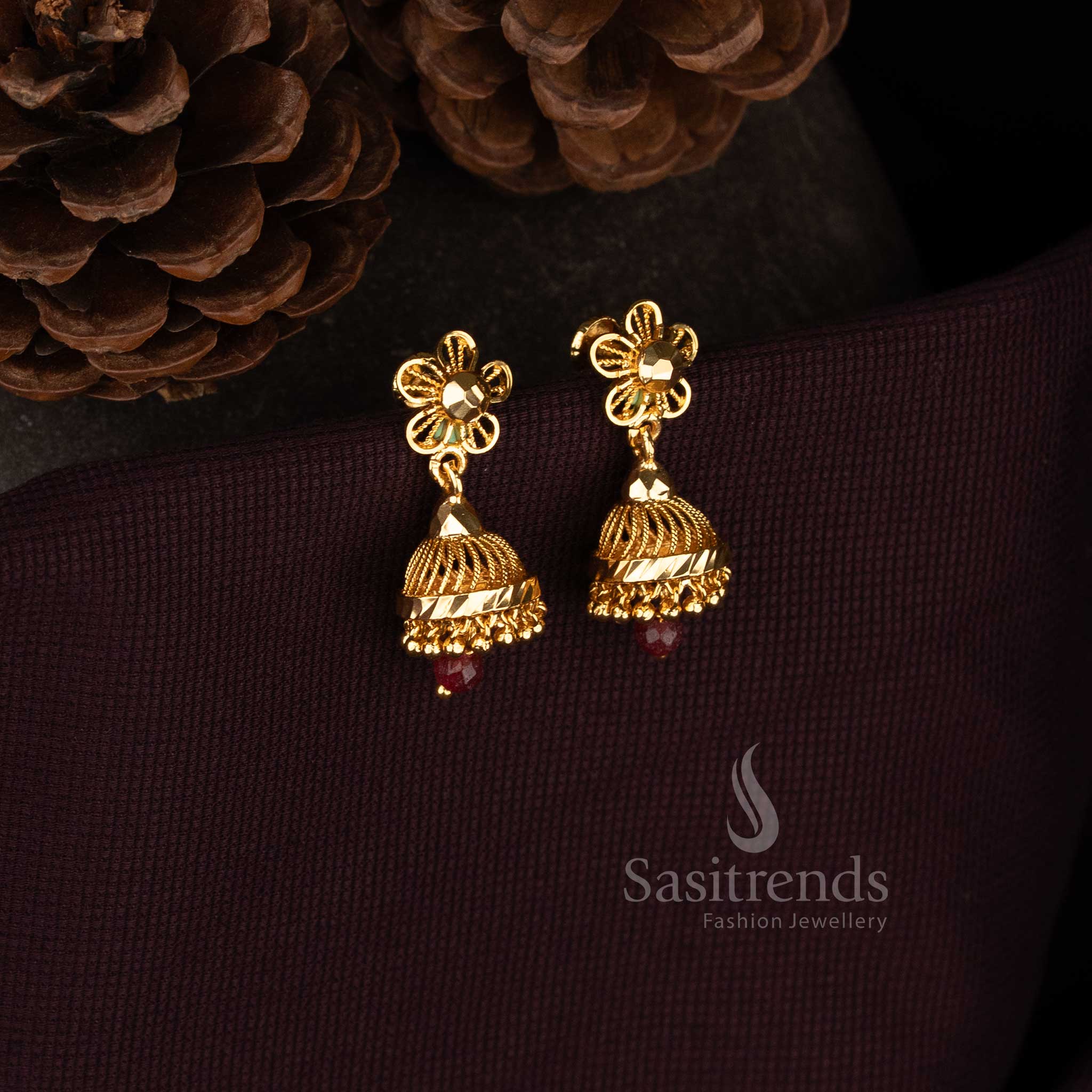 Sasitrends temple style jhumka earrings collection with detailed patterns and classic structure 