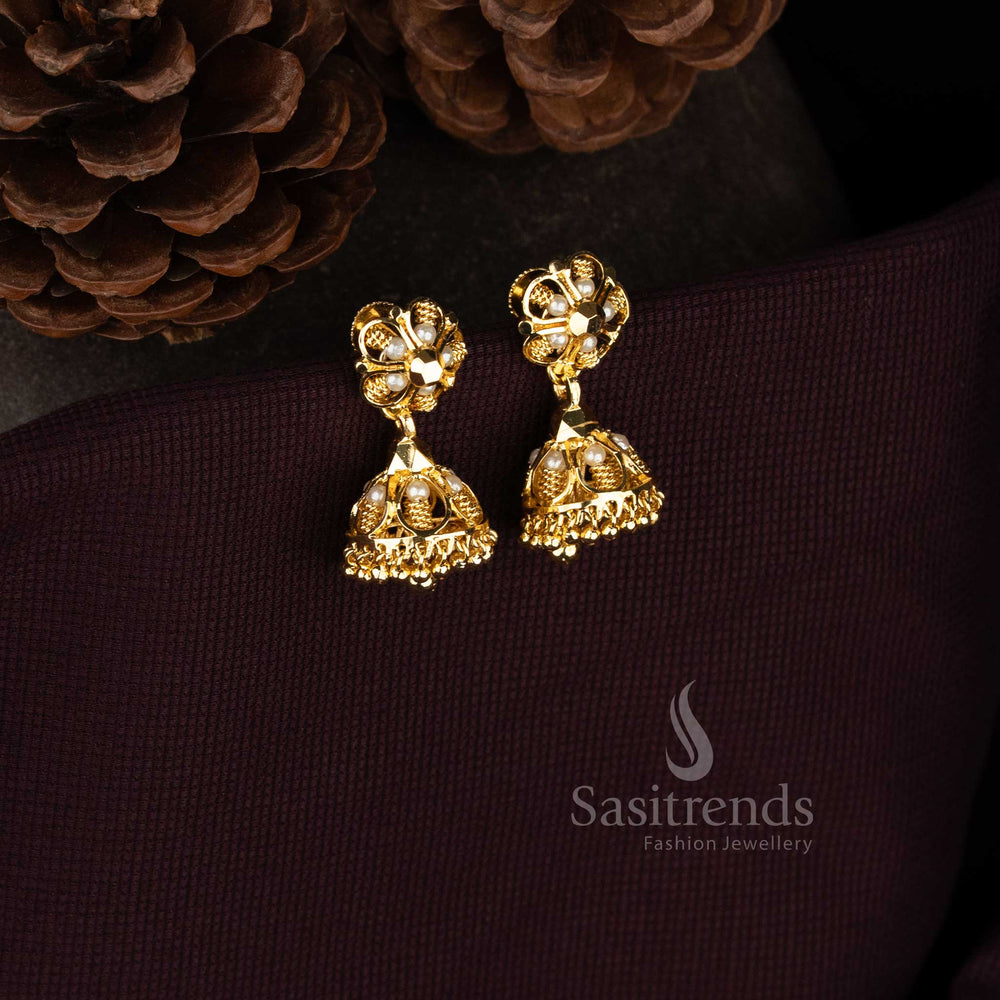 Sasitrends pearl jhumka earrings with dome design and pearl drops  