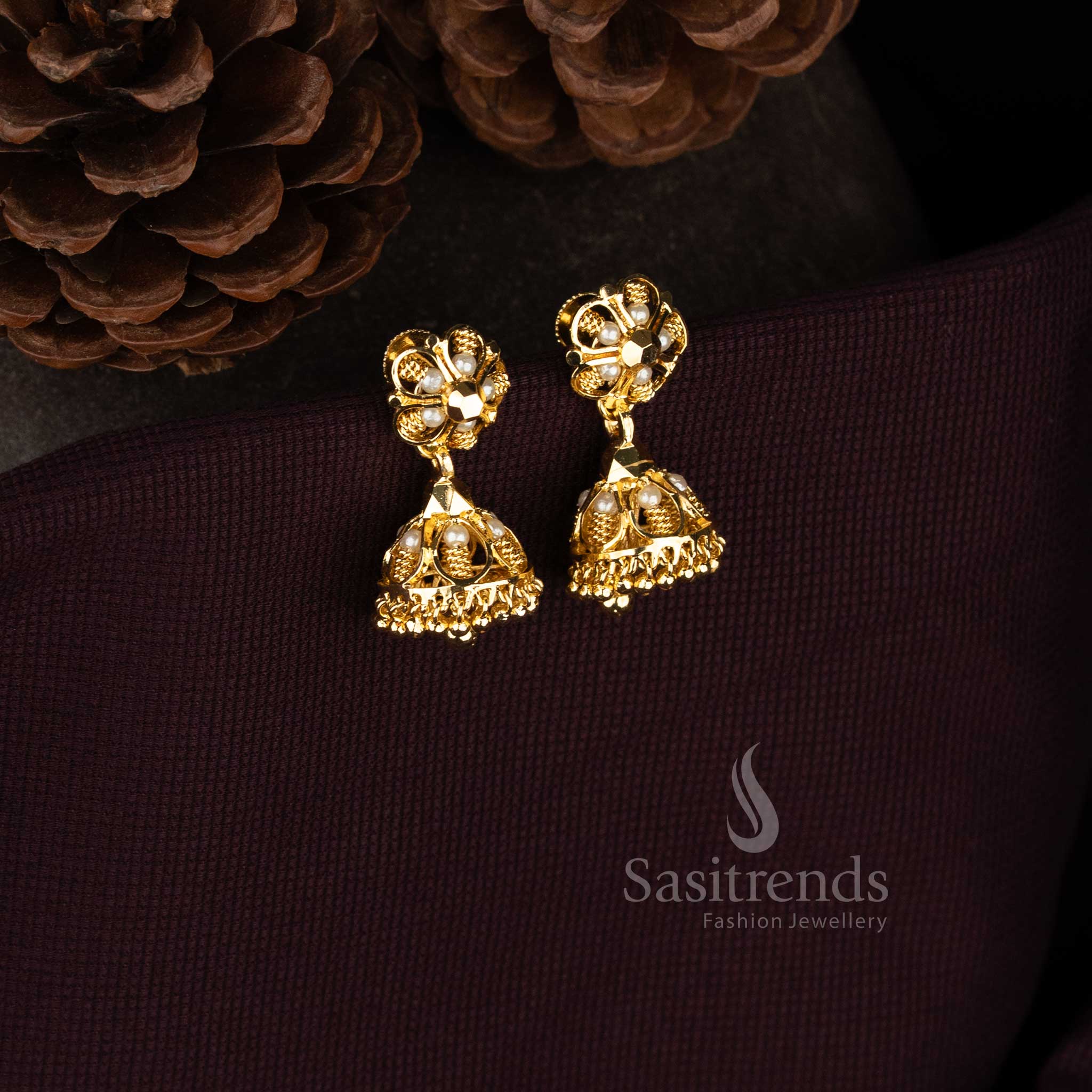 Sasitrends pearl jhumka earrings with dome design and pearl drops  