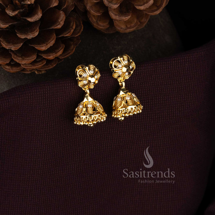 Sasitrends pearl jhumka earrings with dome design and pearl drops  