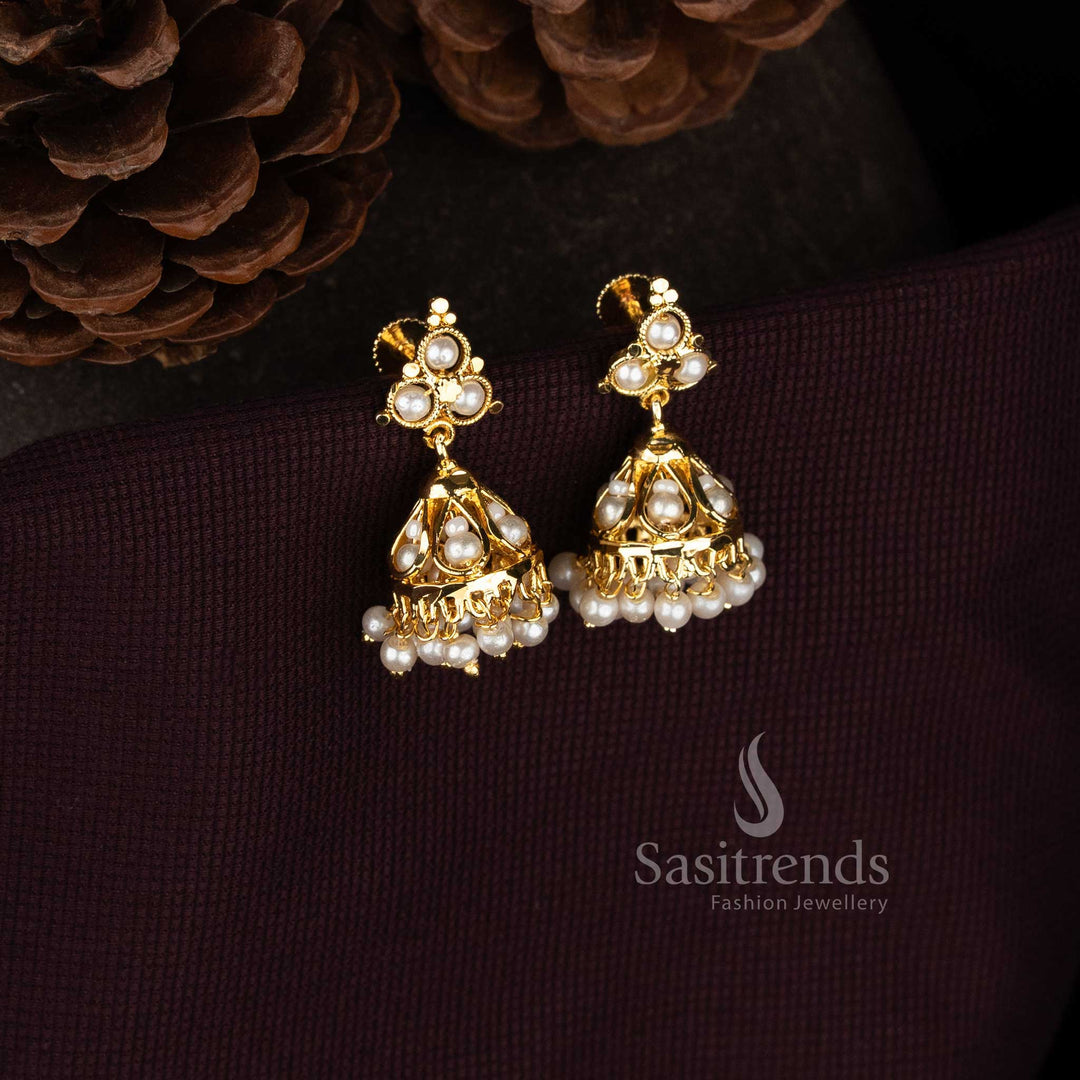Sasitrends pearl jhumka earrings 2942A with dome design and pearl drops  