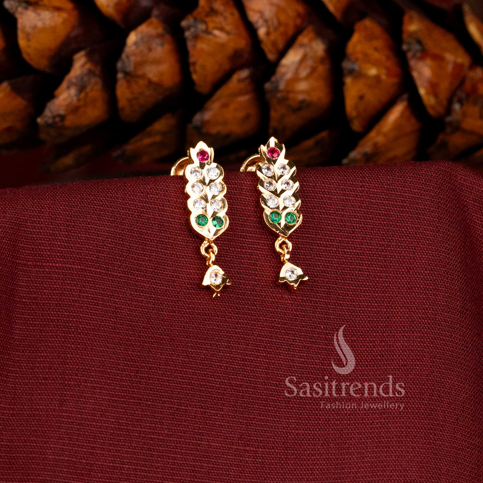 Elegant impon design leaf shape AD stone earrings - Sasitrends 