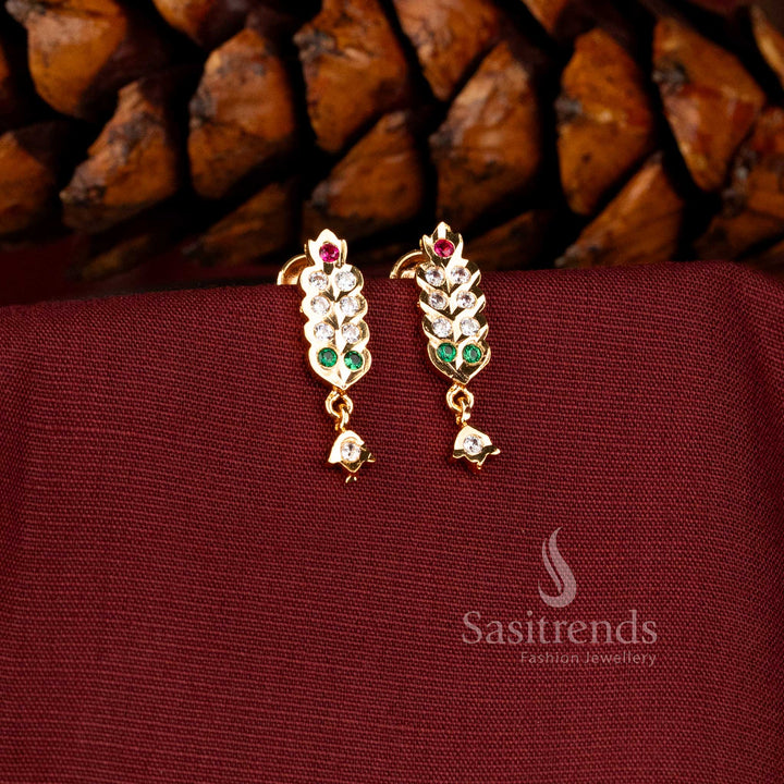 Elegant impon design leaf shape AD stone earrings - Sasitrends 