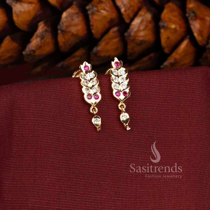 Elegant impon design leaf shape AD stone earrings - Sasitrends  