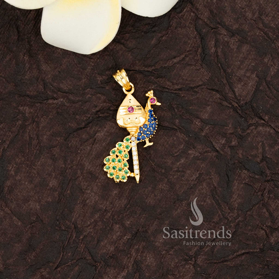 Exquisite traditional gold plated peacock design pendant with multi sparkling american diamonds - Sasitrends