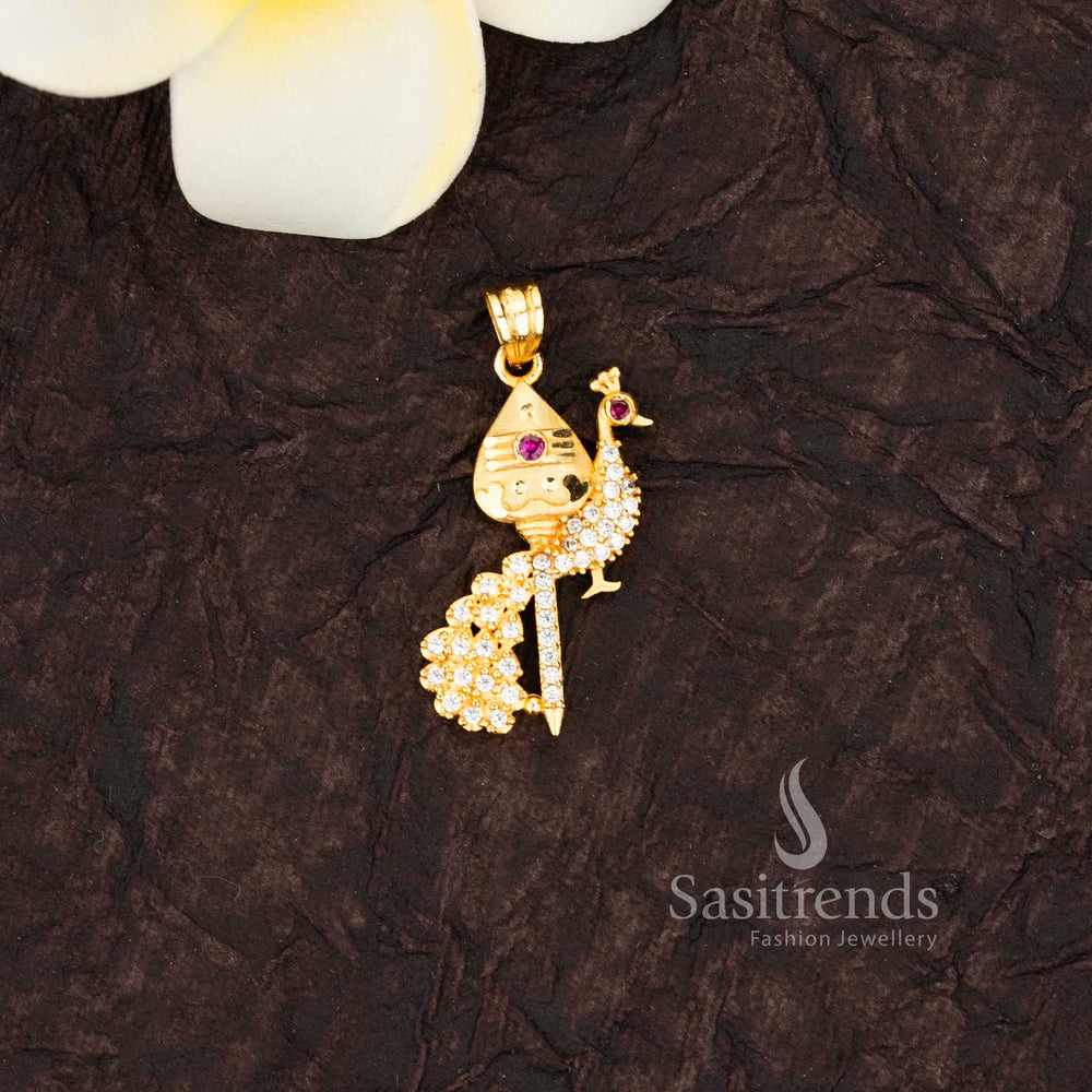 Exquisite traditional gold plated peacock design pendant with white ruby sparkling american diamonds - Sasitrends