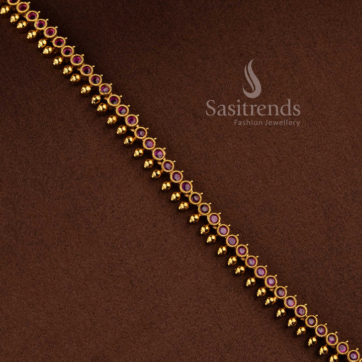 Traditional South Indian style long necklace set with matching crescent earrings - Sasitrends