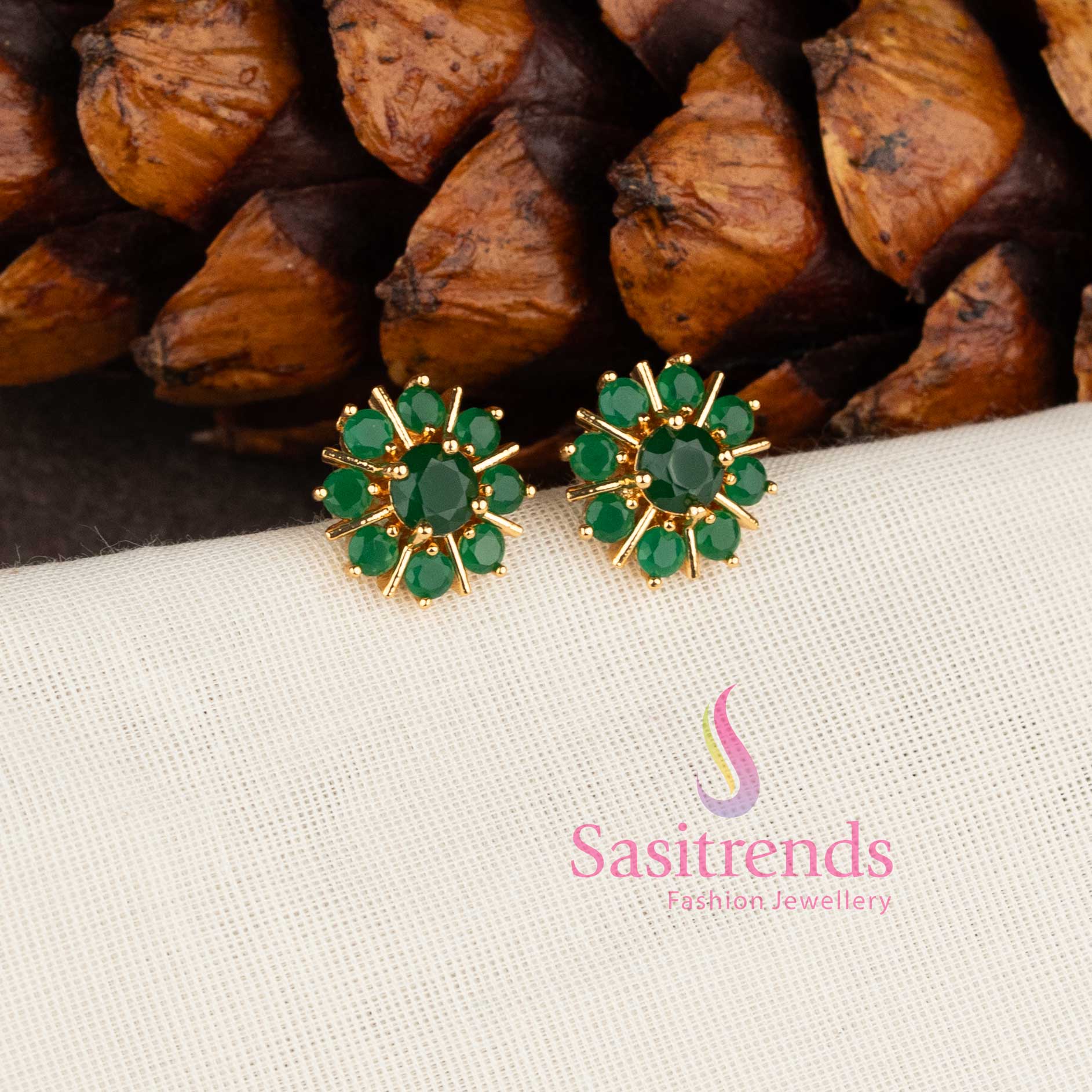 Elegant floral design micro gold plated AD stone stud earrings for women - Sasitrends