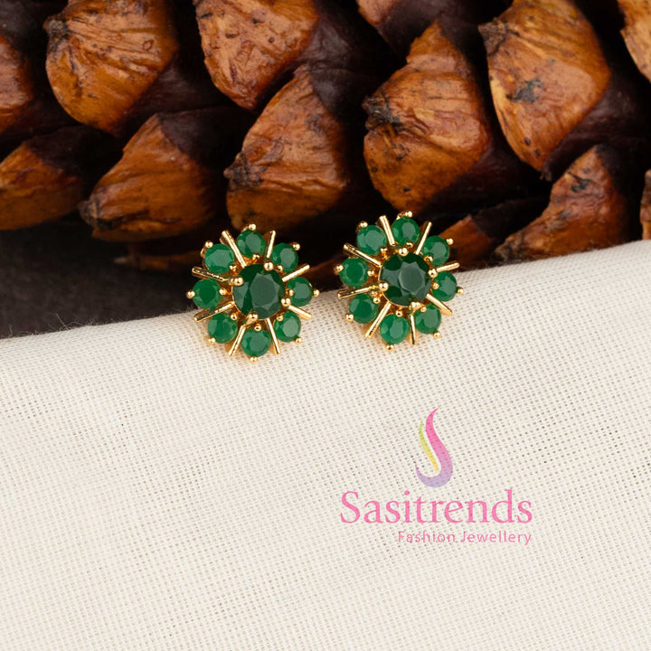 Elegant floral design micro gold plated AD stone stud earrings for women - Sasitrends