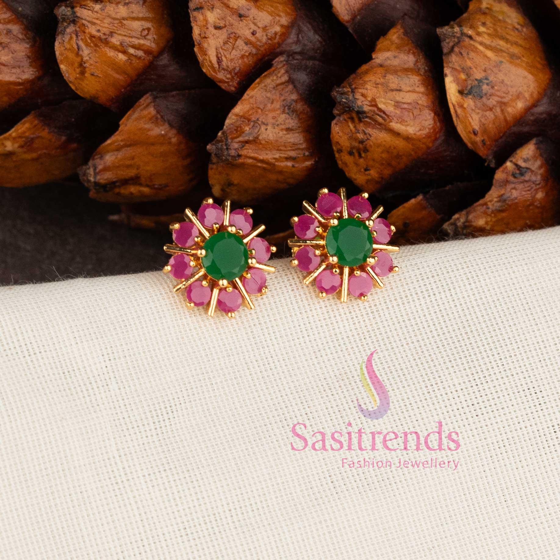 Elegant floral design micro gold plated AD stone stud earrings for women - Sasitrends