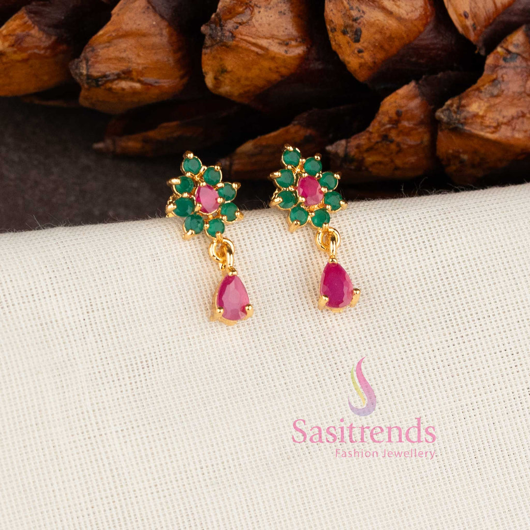 Elegant stone-encrusted teardrop earrings with a real gold finish sasitrends