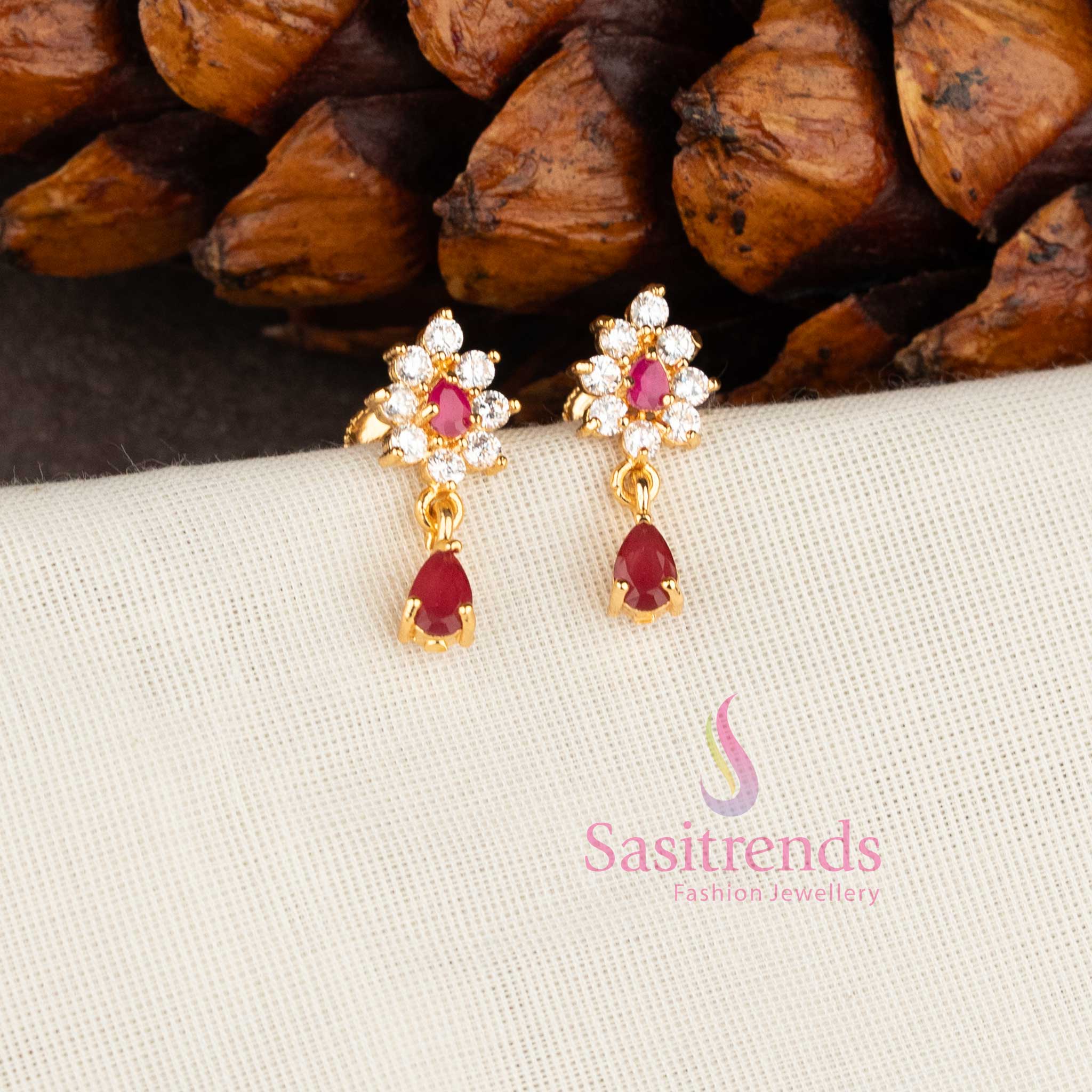Elegant stone-encrusted teardrop earrings with a real gold finish sasitrends