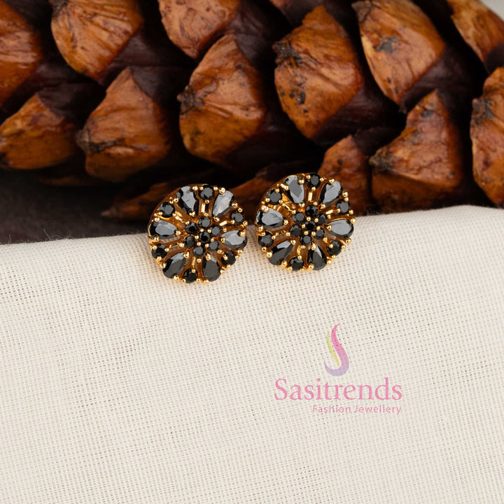 Micro Gold Plated Floral Wheel Design American Diamond Stud Earrings for Festive Wear - Sasitrends