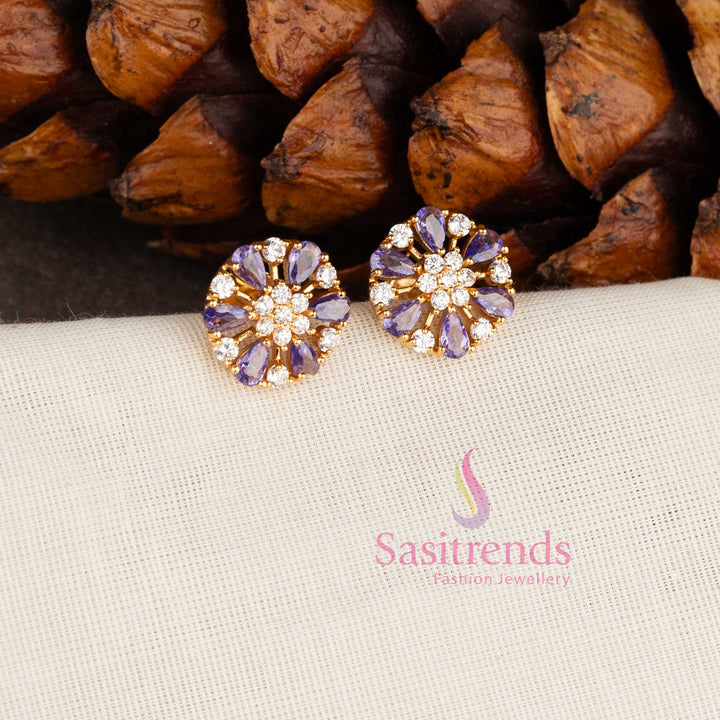 Elegant Micro Gold Plated AD Stone Floral Teardrop Motif Earrings Studs - Sasitrends