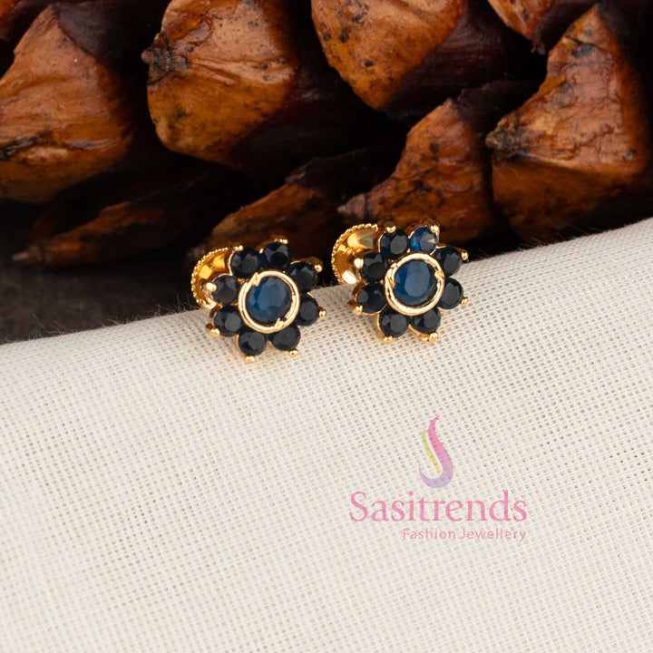 Micro gold plated floral stud earrings with pearl ruby stones and American diamonds by Sasitrends