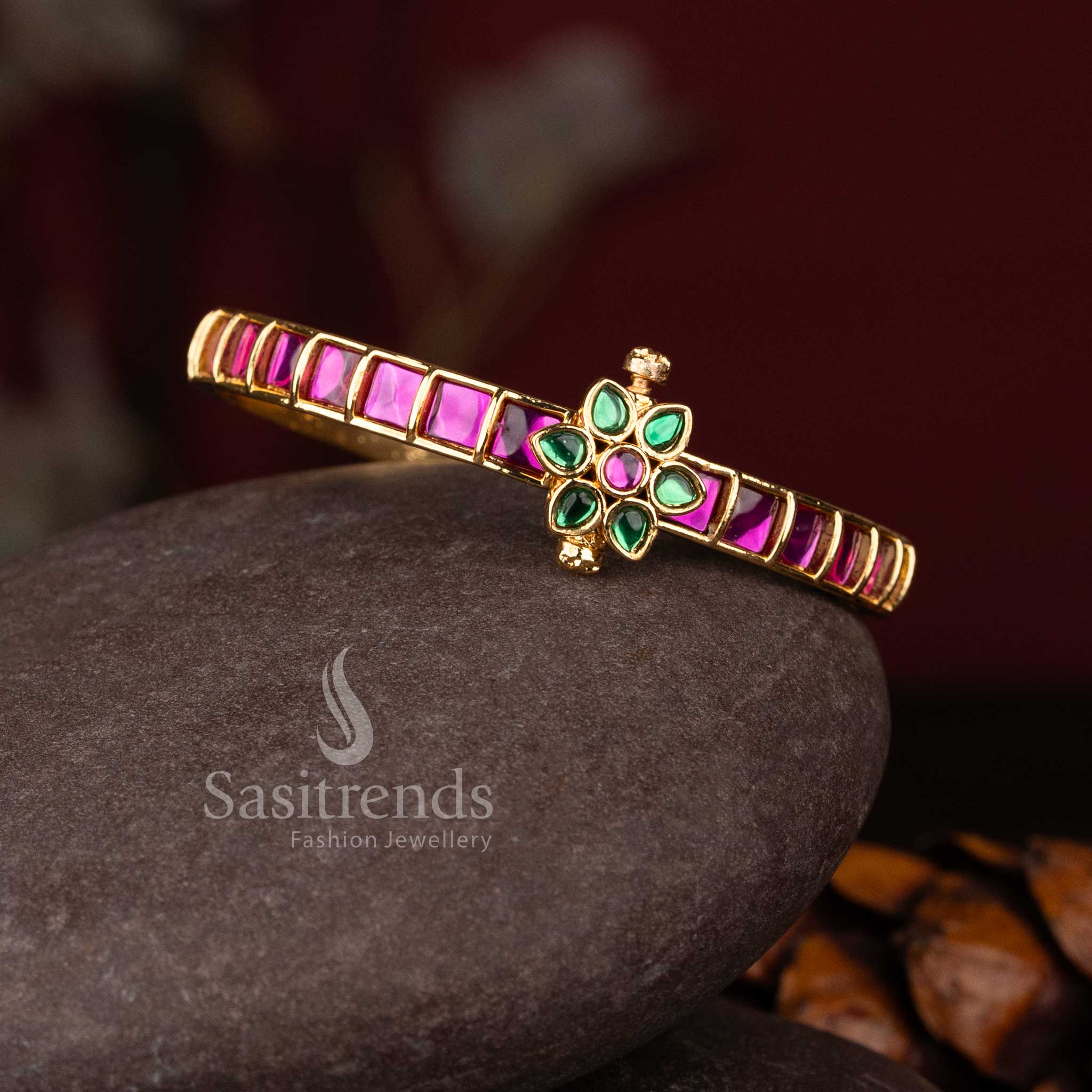 Elegant micro gold plated kundan and AD stone openable bangle for women. 