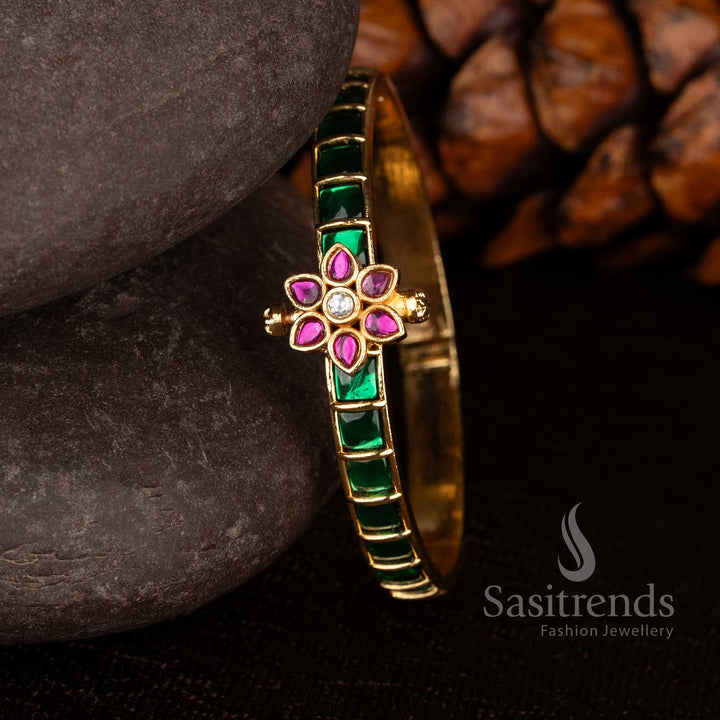 Traditional kundan openable bangle with sparkling AD stones and floral detailing